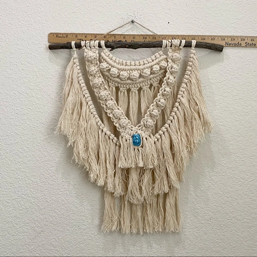 Cotton Macrame Woven Cord Tree Branch Stick Boho Hanging Wall Decor 19”X18”